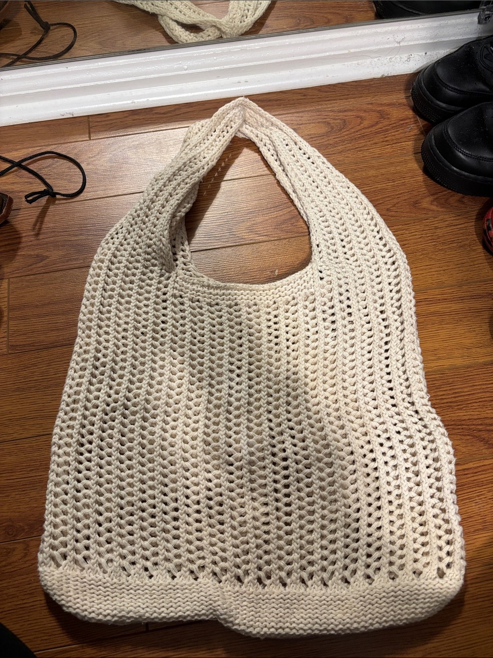 Cream Crochet Knit Tote Bag